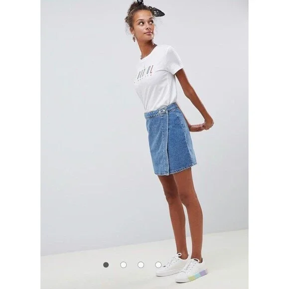 Asos Denim Wrap Skirt Women Blue Jean Size 4 - Picture 6 of 9